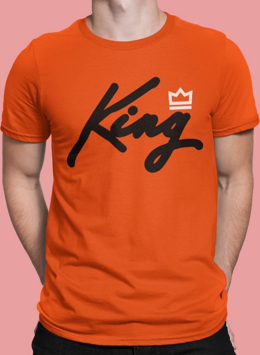 Oranje Koningsdag T-Shirt King Queen Premium (HEREN - MAAT L) | Oranje Kleding | Feestkleding